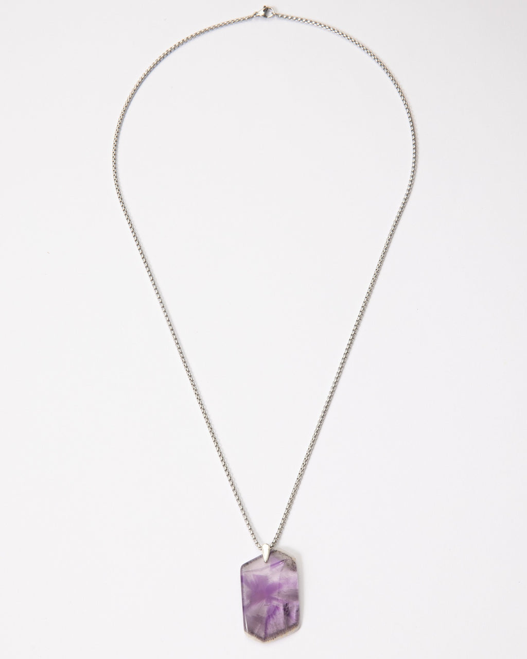 Elsita Jewelry Kaleidoscope II amethyst pendant necklace with a sterling silver bail and stainless steel chain.