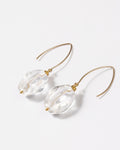 Elsita Jewelry clear quartz drop earrings with faceted stones on 14K gold-filled hooks against a white background.