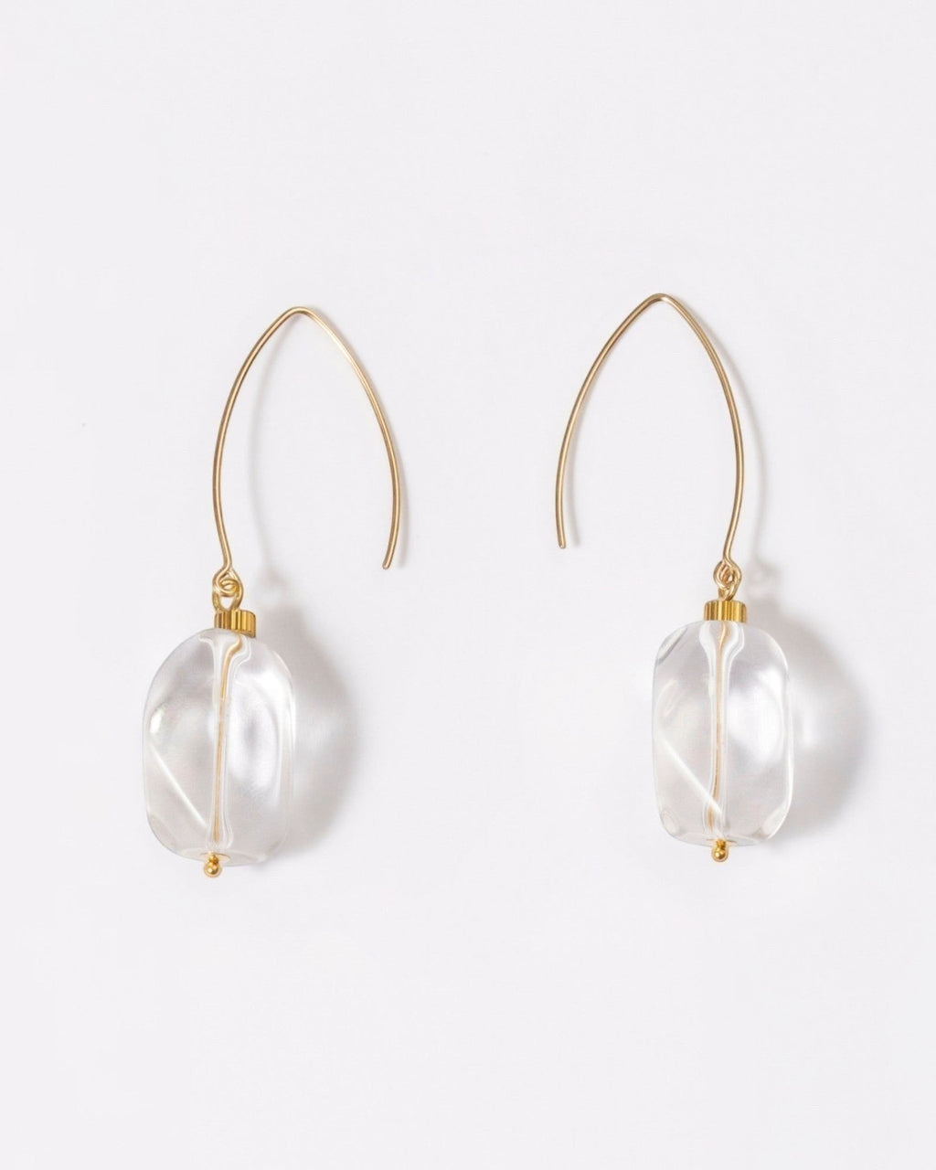 Elsita Jewelry clear quartz drop earrings with 14K gold-filled hooks and minimalist faceted stone design.