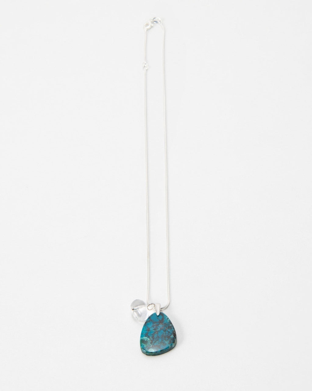 Elsita Jewelry Marine necklace featuring a teardrop-shaped blue and green stone pendant on a delicate silver chain