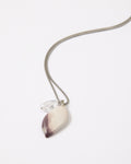 Elsita Jewelry Mauve IV pendant necklace featuring a gradient Hyacinth Jasper stone and clear quartz on a silver chain.