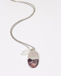 Elsita Jewelry Mauve III pendant necklace featuring a Hyacinth Jasper stone and clear quartz on a silver chain.
