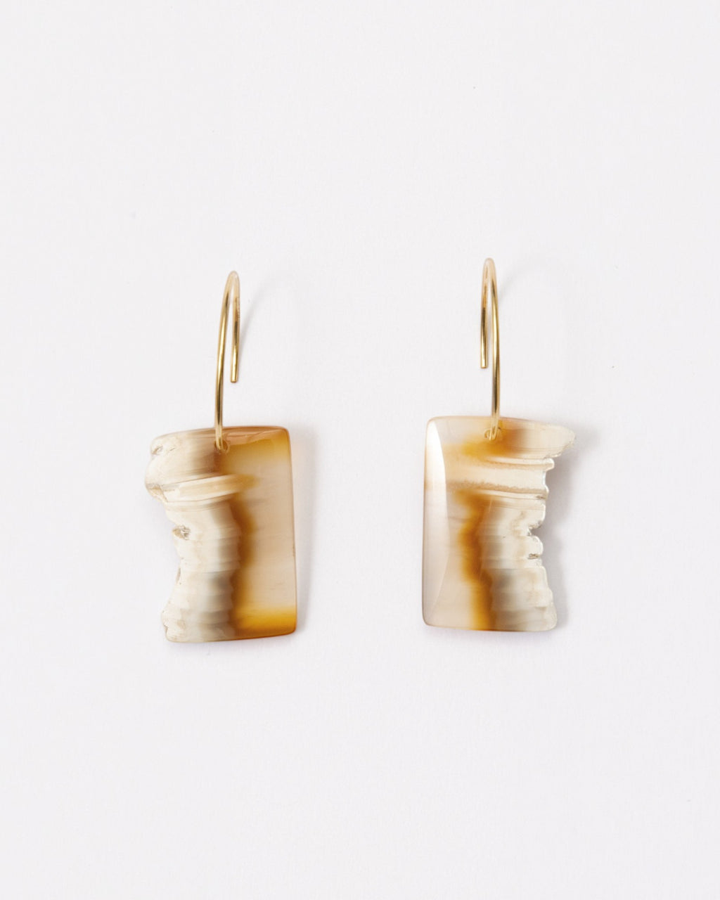 Elsita Jewelry Wild 3 raw Indonesian agate earrings with natural banding on 14K gold-filled hoops