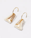 Elsita Jewelry Wild 5 raw Indonesian agate slice earrings on 14K gold-filled hoops with natural beige banding.