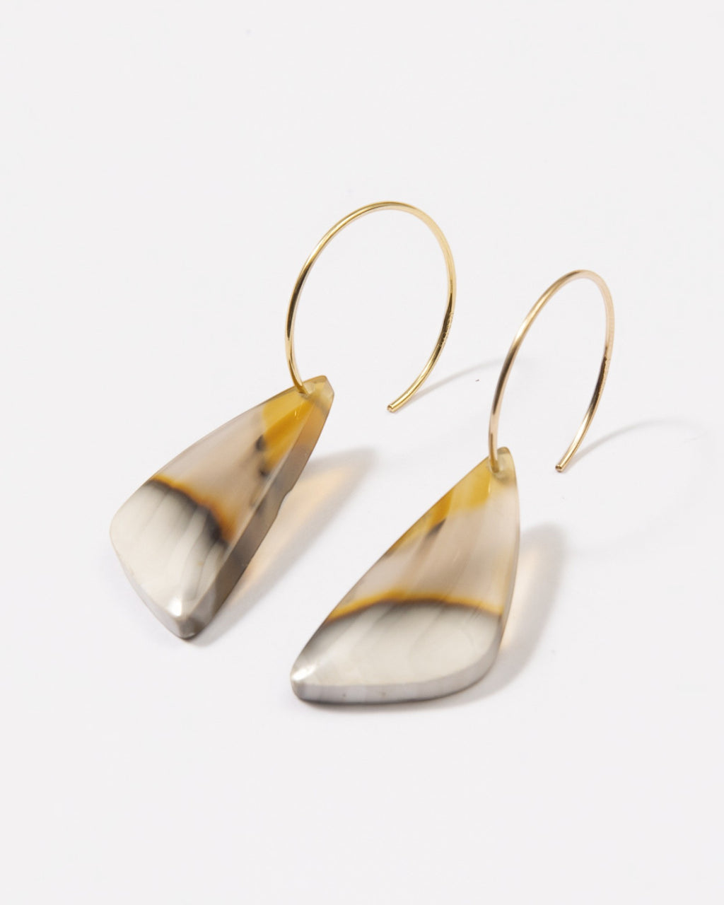 Elsita Jewelry Wild 4 raw Indonesian agate slice earrings on 14K gold-filled hoops with natural banding and waxy luster
