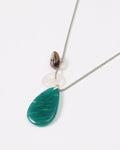 Elsita Jewelry Stein am Rhein necklace featuring a large green Amazonite, white agate, and smoky quartz on a silver chain