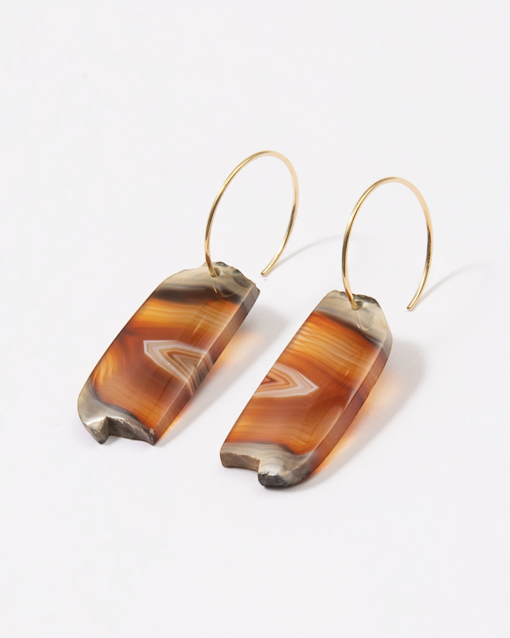 Elsita Jewelry Wild 14 agate earrings featuring freeform Indonesian stone slices on 14K gold-filled hoops.